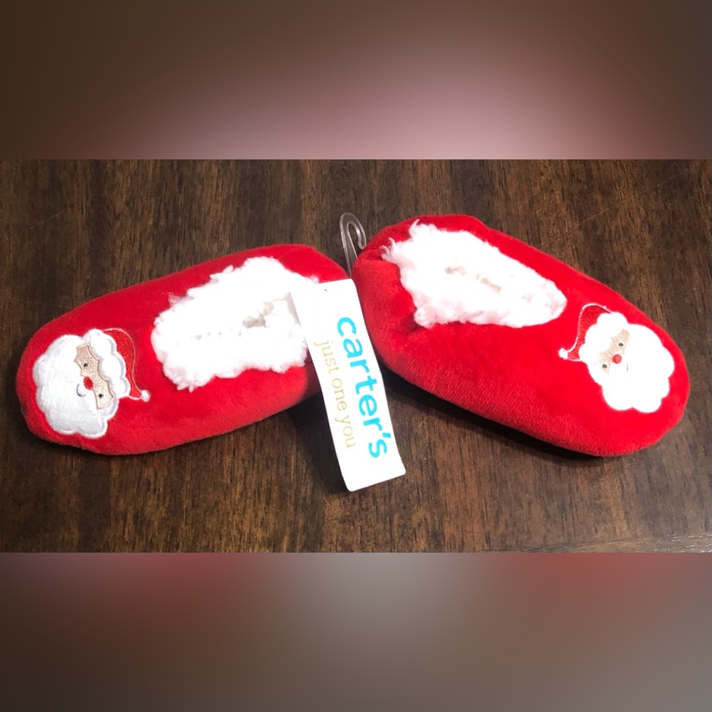 Carter's Plush Red Baby Santa Slippers.2/3